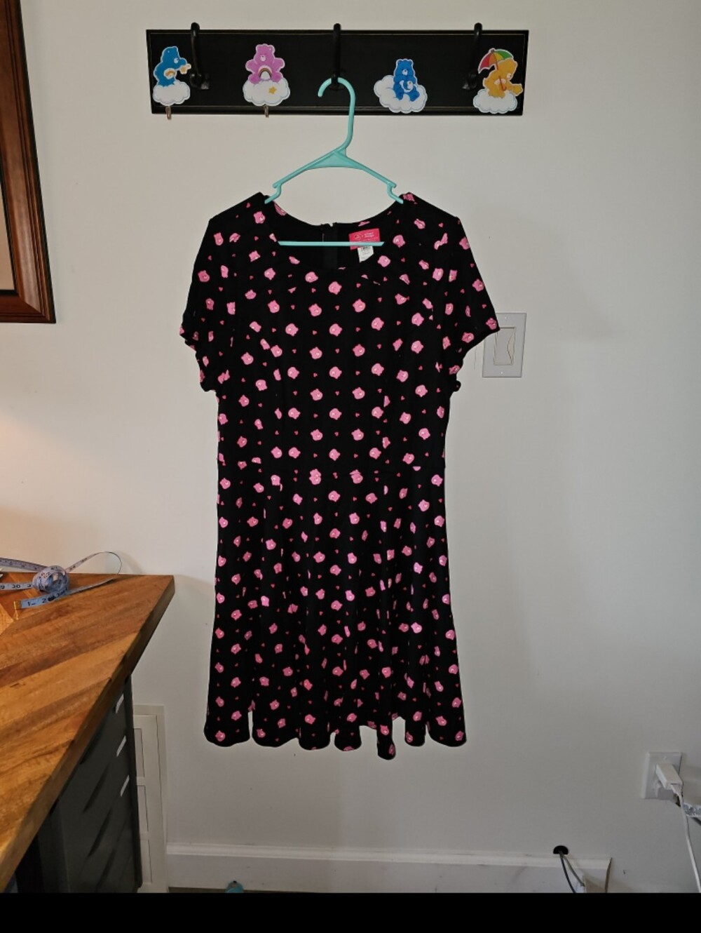 Unique Vintage Carebears black and pink heart dress 1x